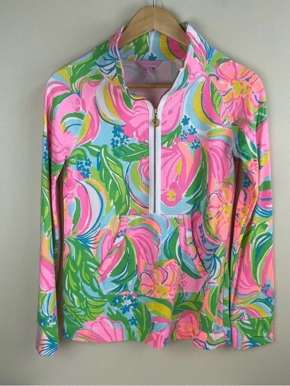 Lilly Pulitzer XXS Pink Floral Skipper 1/4 Zip Kangaroo Pocket Pullover 0074